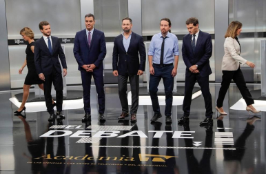 Pedro Sánchez (PSOE), Pablo Casado (PP), Pablo Iglesias (Unidas Podemos), Alberti Rivera (Ciudadanos) y Santiago Abascal (VOX) protagonizaron el único debate entre los candidatos en la campaña electoral de las elecciones generales que se celebran el 10 de noviembre de 2019.
