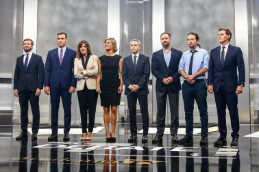 Pedro Sánchez (PSOE), Pablo Casado (PP), Pablo Iglesias (Unidas Podemos), Alberti Rivera (Ciudadanos) y Santiago Abascal (VOX) protagonizaron el único debate entre los candidatos en la campaña electoral de las elecciones generales que se celebran el 10 de noviembre de 2019.