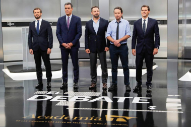Pedro Sánchez (PSOE), Pablo Casado (PP), Pablo Iglesias (Unidas Podemos), Alberti Rivera (Ciudadanos) y Santiago Abascal (VOX) protagonizaron el único debate entre los candidatos en la campaña electoral de las elecciones generales que se celebran el 10 de noviembre de 2019.