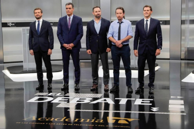 Pedro Sánchez (PSOE), Pablo Casado (PP), Pablo Iglesias (Unidas Podemos), Alberti Rivera (Ciudadanos) y Santiago Abascal (VOX) protagonizaron el único debate entre los candidatos en la campaña electoral de las elecciones generales que se celebran el 10 de noviembre de 2019.