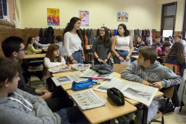 Alumnado del colegio Calasanz Escolapios de Pamplona durante una jornada lectiva.