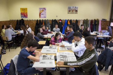 Alumnado del colegio Calasanz Escolapios de Pamplona durante una jornada lectiva.
