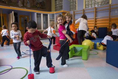 Alumnado del colegio Calasanz Escolapios de Pamplona durante una jornada lectiva.