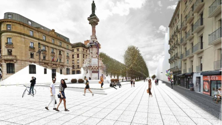 Fotos de las tres propuestas seleccionadas para peatonalizar el paseo Sarasate, en Pamplona.