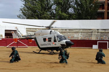 Todas las secciones en activo de la Guardia Civil en Navarra participaron este domingo en una exhibición en la plaza de toros de Estella, para conmemorar el 175 aniversario de su fundación.