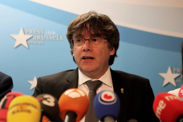 El expresidente de la Generalitat, Carles Puigdemont, durante una rueda de prensa ofrecida en Bruselas.