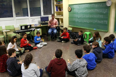 Alumnado del CP Camino de Santiago de Zizur Mayor durante una jornada lectiva.