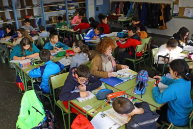 Alumnado del CP Camino de Santiago de Zizur Mayor durante una jornada lectiva.