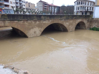 Las intensas lluvias han hecho que aumente el cauce del río Arga a su paso por Pamplona y del Cidacos en Tafalla.