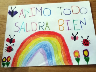 Algunos de los dibujos enviados al hotel Bed4U de Tudela, que acoge a pacientes con coronavirus