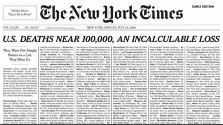 Vídeo: El New York Times recoge en su portada el nombre de las víctimas del Covid-19 en EEUU