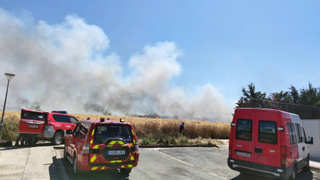 Las llamas afectaron a un campo cosechado quemado la paja restante y ocasionando una columna de humo que alertó este domingo, 21 de junio, a los vecinos de Sarriguren.