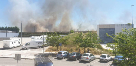 Las llamas afectaron a un campo cosechado quemado la paja restante y ocasionando una columna de humo que alertó este domingo, 21 de junio, a los vecinos de Sarriguren.