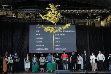 Fotografías del homenaje organizado por el Ayuntamiento de Pamplona en recuerdo a las víctimas de la covid-19. El acto estaba enmarcado en el 597º aniversario del Privilegio de la Unión.