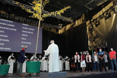Fotografías del homenaje organizado por el Ayuntamiento de Pamplona en recuerdo a las víctimas de la covid-19. El acto estaba enmarcado en el 597º aniversario del Privilegio de la Unión.