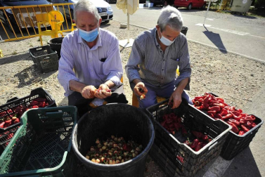 Como todos los años, la campa de la Fundación Mena de Puente la Reina desprende un olor inconfundible. Es temporada de pimiento y el tradicional mercado se ha adaptado a la pandemia