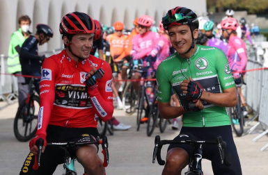 Fotos del podio final de la Vuelta a España 2020 y de su última etapa. Maillot rojo para Roglic y victoria de etapa para Ackermann