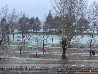 La nieve cae sobre Pamplona a primera hora de la mañana