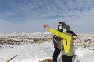 La borrasca Filomena ha dejado las Bardenas Reales de Navarra cubiertas de blanco