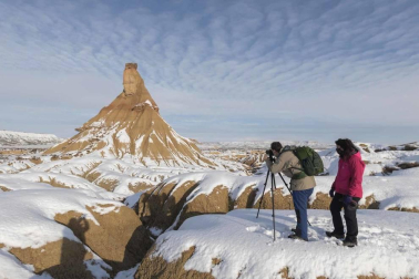 La borrasca Filomena ha dejado las Bardenas Reales de Navarra cubiertas de blanco