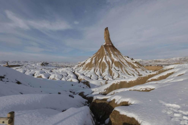 La borrasca Filomena ha dejado las Bardenas Reales de Navarra cubiertas de blanco
