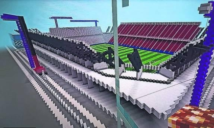 Reconstrucción del estadio de El Sadar con el videojuego Minecraft, realizada por Kimetz Arguiñariz Vital.