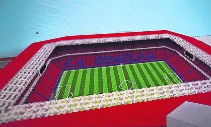 Reconstrucción del estadio de El Sadar con el videojuego Minecraft, realizada por Kimetz Arguiñariz Vital.