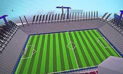 Reconstrucción del estadio de El Sadar con el videojuego Minecraft, realizada por Kimetz Arguiñariz Vital.