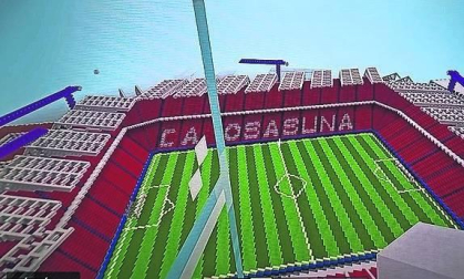 Reconstrucción del estadio de El Sadar con el videojuego Minecraft, realizada por Kimetz Arguiñariz Vital.