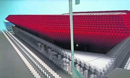 Reconstrucción del estadio de El Sadar con el videojuego Minecraft, realizada por Kimetz Arguiñariz Vital.