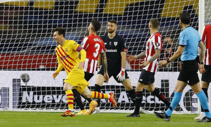 El FC Barcelona goleó (0-4) al Athletic Club este sábado en la final de la Copa del Rey celebrada en el Estadio de La Cartuja, una lucha sin rival para los azulgrana que salen campeones dos años después gracias al gran despliegue que lideraron Messi y De Jong.