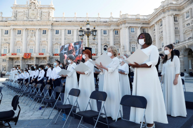 El Orfeón Pamplonés, durante el acto de homenaje de estado a las víctimas de la pandemia de la covid-19 y de reconocimiento al personal sanitario.