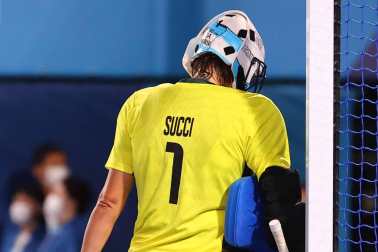 Portera de hockey argentino durante la final ante Países Bajos