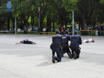 Imagen del simulacro de un incidente 'Amok' llevado a cabo este martes por la Policía Nacional en el Parque Antoniutti de Pamplona.