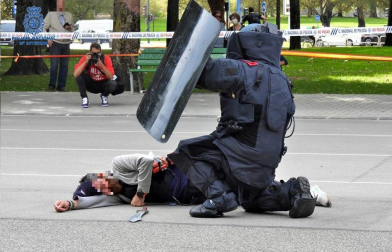 Imagen del simulacro de un incidente 'Amok' llevado a cabo este martes por la Policía Nacional en el Parque Antoniutti de Pamplona.