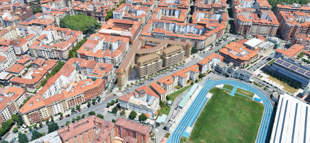 Imagen aérea del proyecto que convertirá en viviendas el antiguo colegio de Maristas, ubicado en la avenida de Galicia, en un lugar privilegiado.