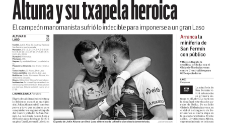Altuna y su txapela heroica. Titular de la crónica de la final del Cuatro y Medio de San Fermín en Diario de Navarra