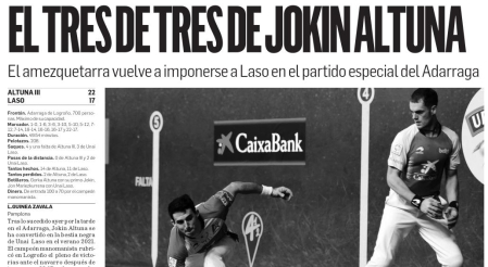 El tres de tres de Jokin Altuna. Título de la crónica de Diario de Navarra sobre la revancha del Cuatro y Medio