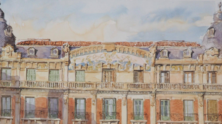 Alzado frontal del edificio de La Agrícola en la Plaza San Francisco, una de las obras de la exposición Del Casco Viejo a la Plaza del Castill