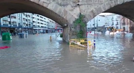 El desbordamiento del Ebro ha inundado el Paseo de Pamplona y el Paseo del Prado, en Tudela