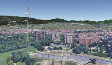 Recreación de la turbina eólica Nabrawind situada en Pamplona