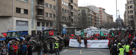 Protesta de los agricultores y ganaderos con sus tractores en Pamplona