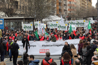 Protesta de los agricultores y ganaderos con sus tractores en Pamplona