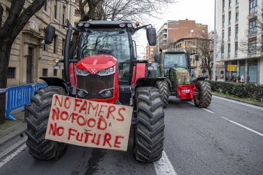 Protesta de los agricultores y ganaderos con sus tractores en Pamplona