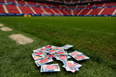 Un puñado de cromos de Osasuna en el césped del estadio rojillo