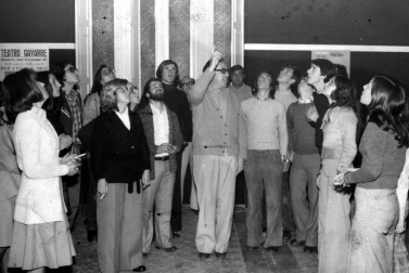 Ensayo del grupo de teatro El Lebrel Blanco en septiembre de 1974