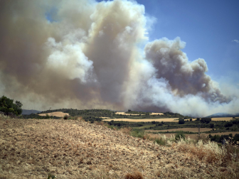 Fotos de los incendios activos en Navarra este domingo.
