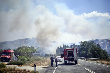 Fotos de los incendios activos en Navarra este domingo.