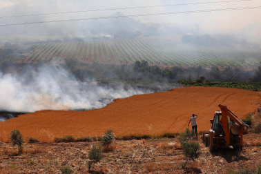 Fotos de los incendios activos en Navarra. El fuego en las cercanías de San Martín de Unx ha provocado el desalojo de la localidad.