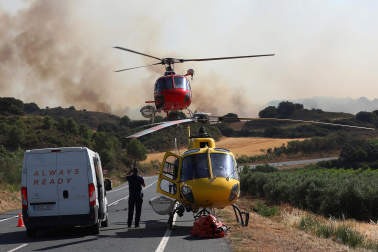 Fotos de los incendios activos en Navarra. El fuego en las cercanías de San Martín de Unx ha provocado el desalojo de la localidad.